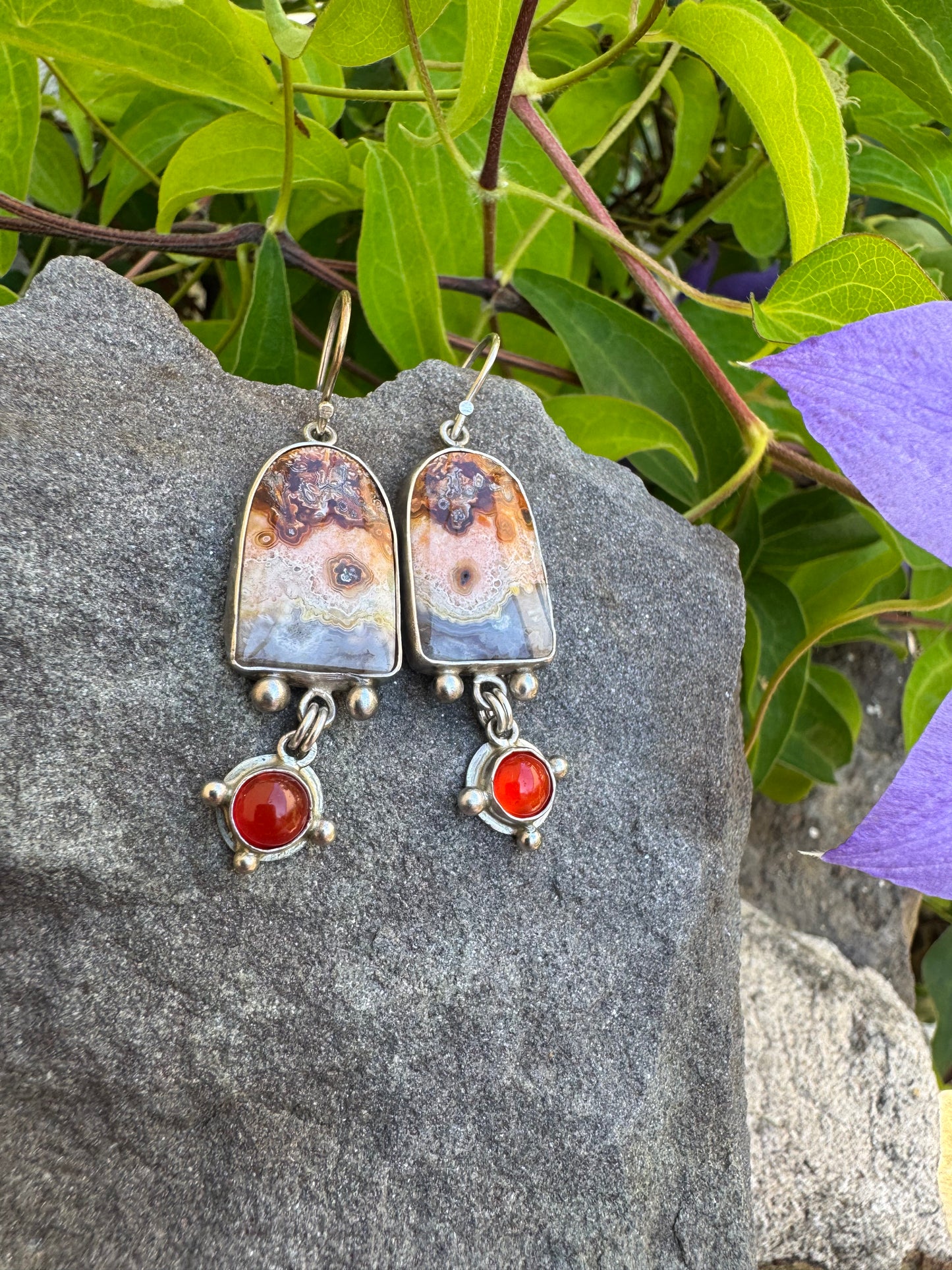 Crazy Lace Agate and Carnelian Earrings