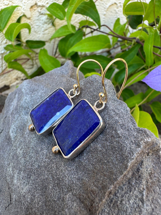Handmade sterling silver lapis lazuli drop earrings, alternate view