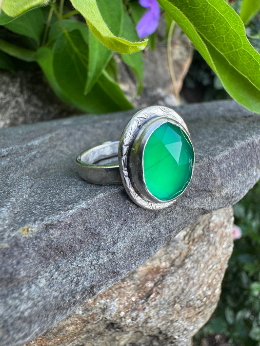 Handmade sterling silver green onyx ring, alternate view