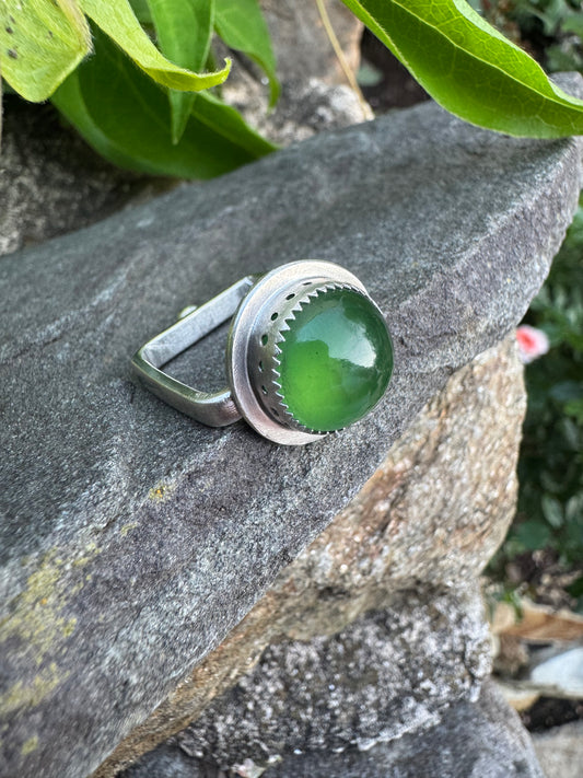 Handmade sterling silver green onyx ring, alternate view