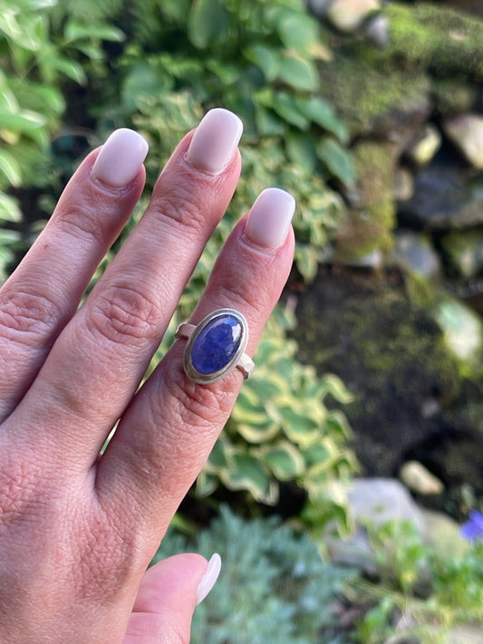 Handmade sterling silver tanzanite ring, alternate view