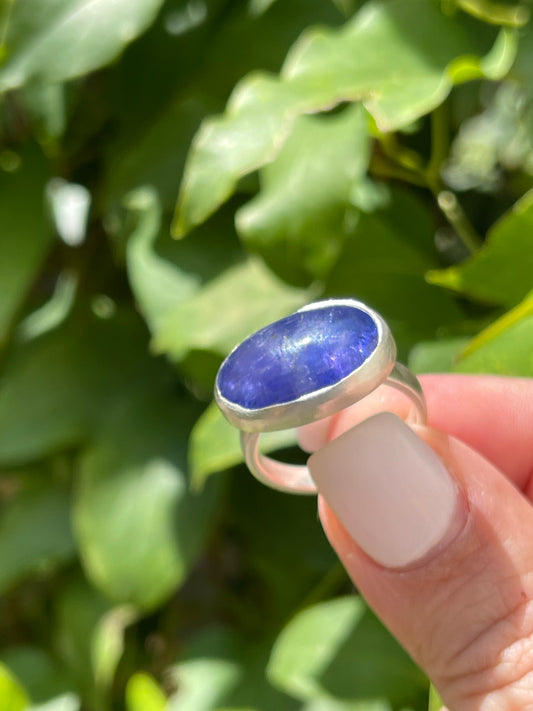 Handmade sterling silver tanzanite ring, alternate view