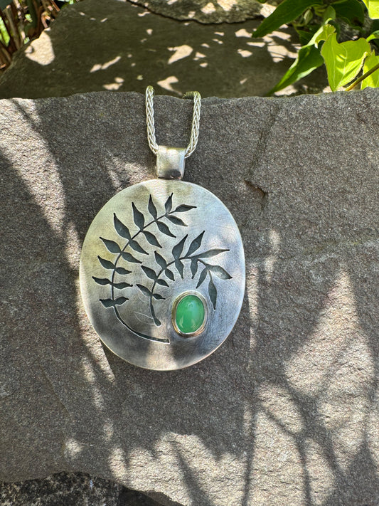 Handmade sterling silver emerald doublet oval pendant, alternate view