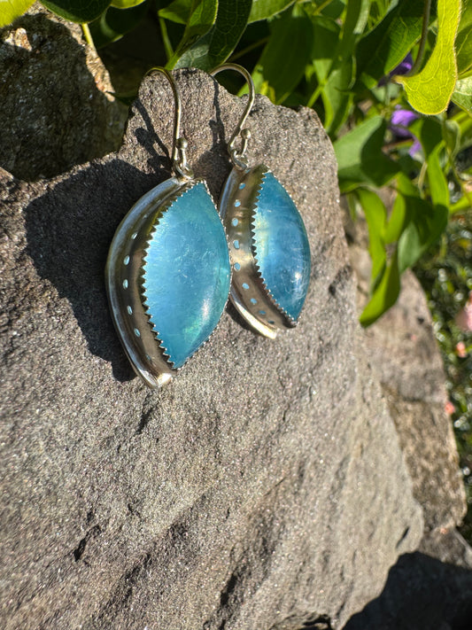 Handmade sterling silver petite aquamarine teardrop earrings, alternate view