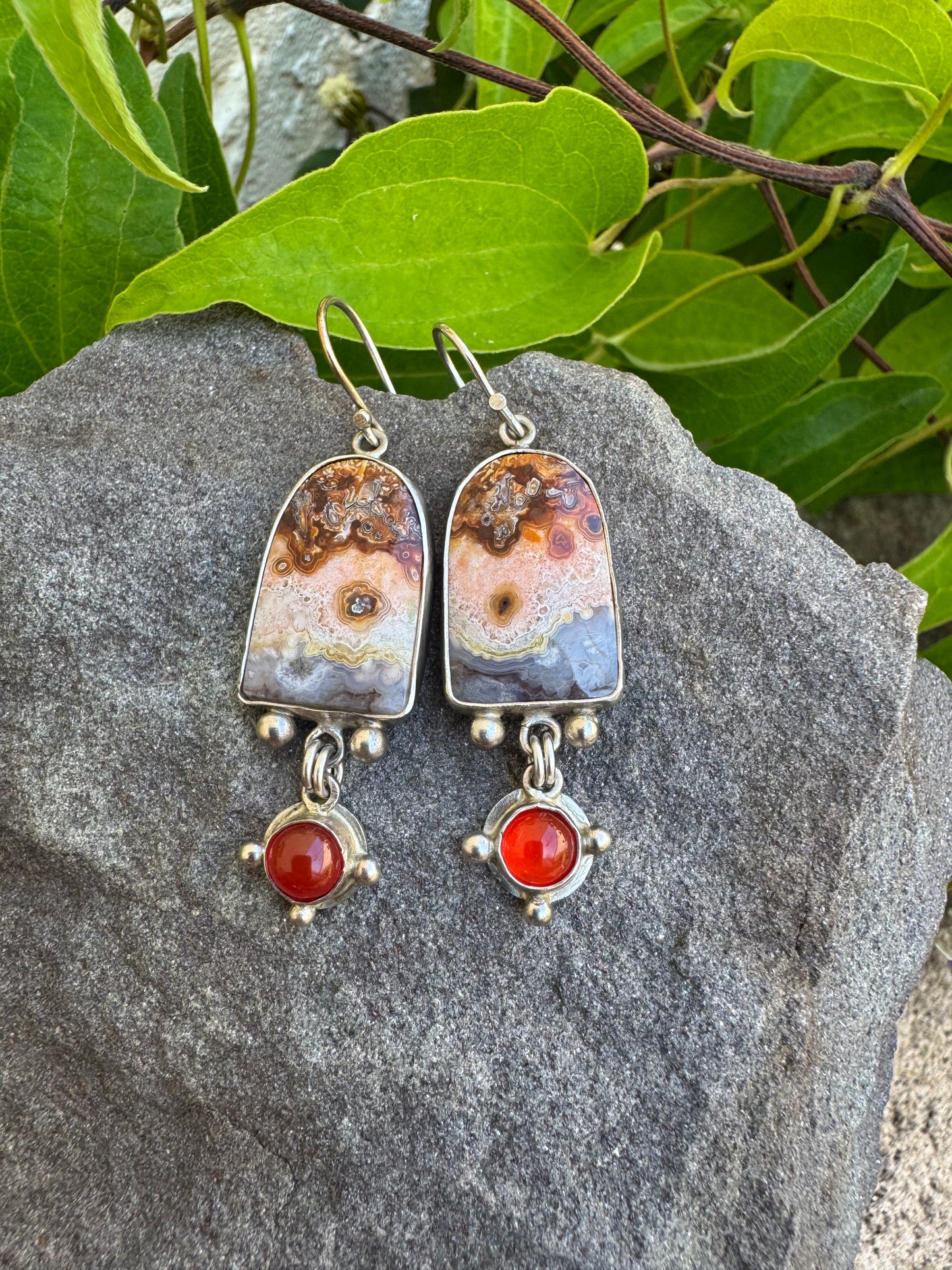 Crazy Lace Agate and Carnelian Earrings