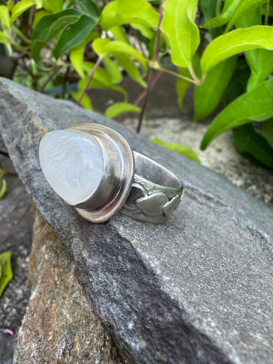 Handmade sterling silver moonstone teardrop ring, alternate view