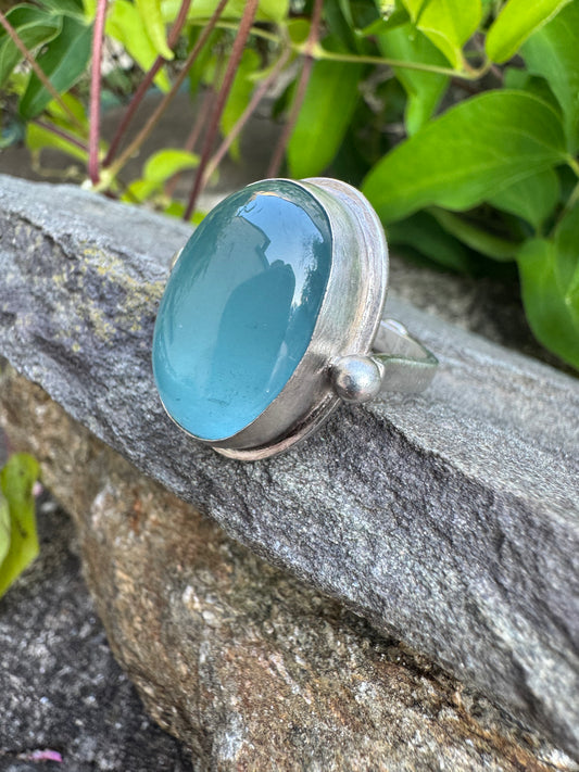 Handmade sterling silver aquamarine ring, alternate view