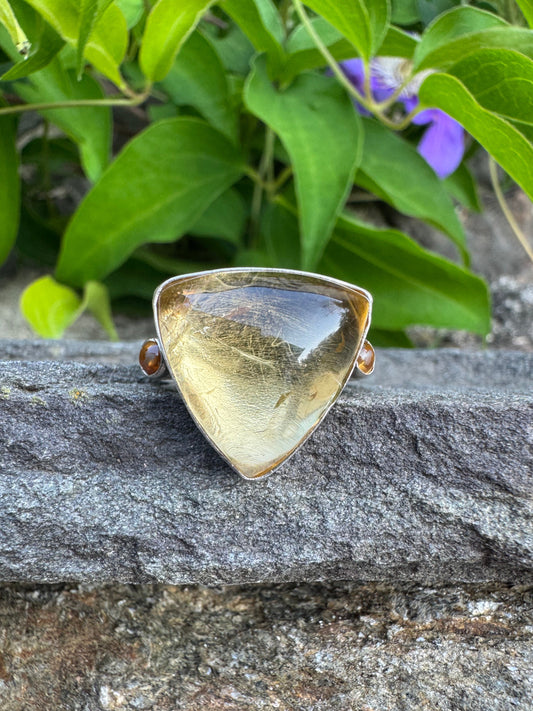 Handmade sterling silver citrine ring-8.75, front view