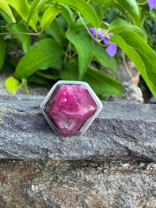 Handmade sterling silver rough ruby ring, alternate view