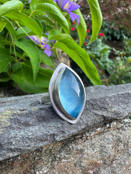 Handmade sterling silver aquamarine teardrop ring, alternate view