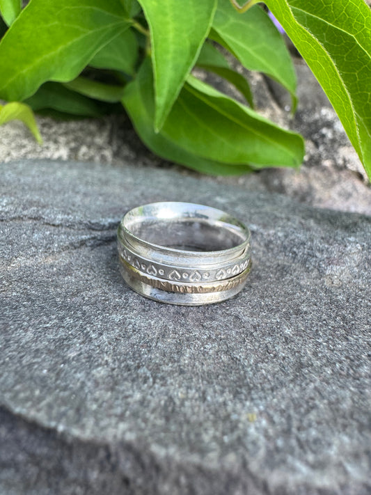Handmade sterling silver textured wide spinner band, alternate view