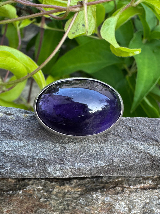 Handmade sterling silver amethyst ring, front view
