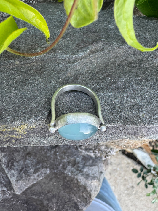 Handmade sterling silver aquamarine ring, alternate view