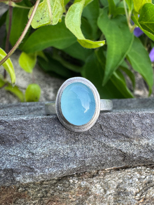 Handmade sterling silver aquamarine ring, front view