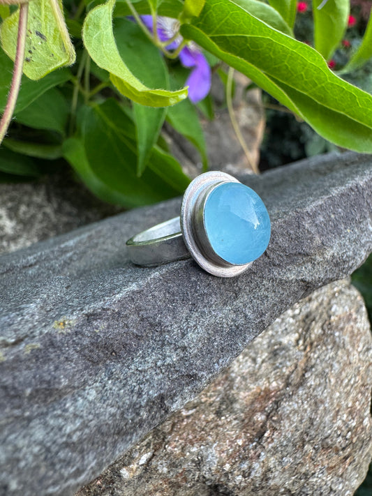 Handmade sterling silver aquamarine ring, alternate view
