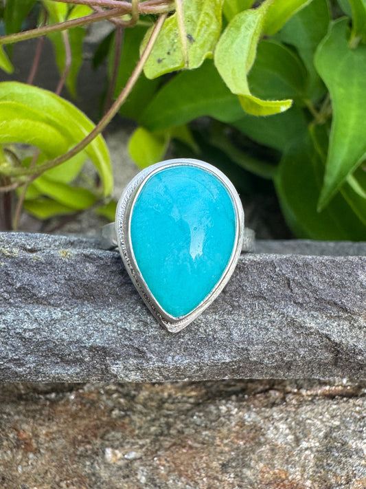 Handmade sterling silver ammolite marquise ring