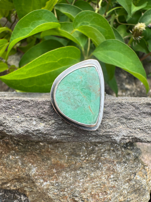 Handmade sterling silver variscite ring, front view