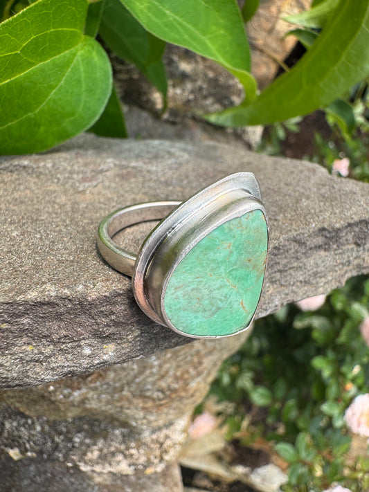 Handmade sterling silver variscite ring, alternate view