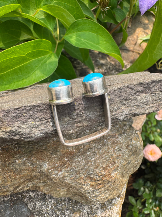 Handmade sterling silver double turquoise ring, alternate view