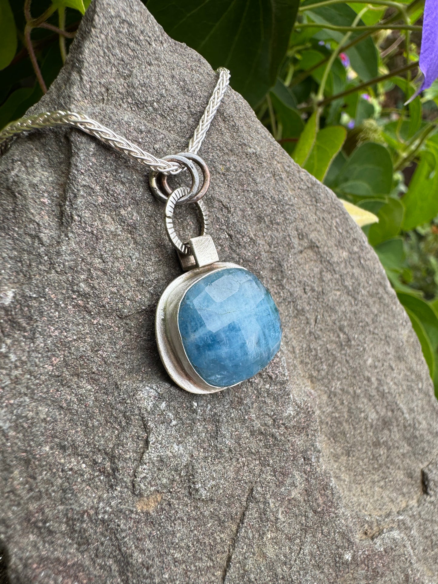 Aquamarine Pendant with textured back