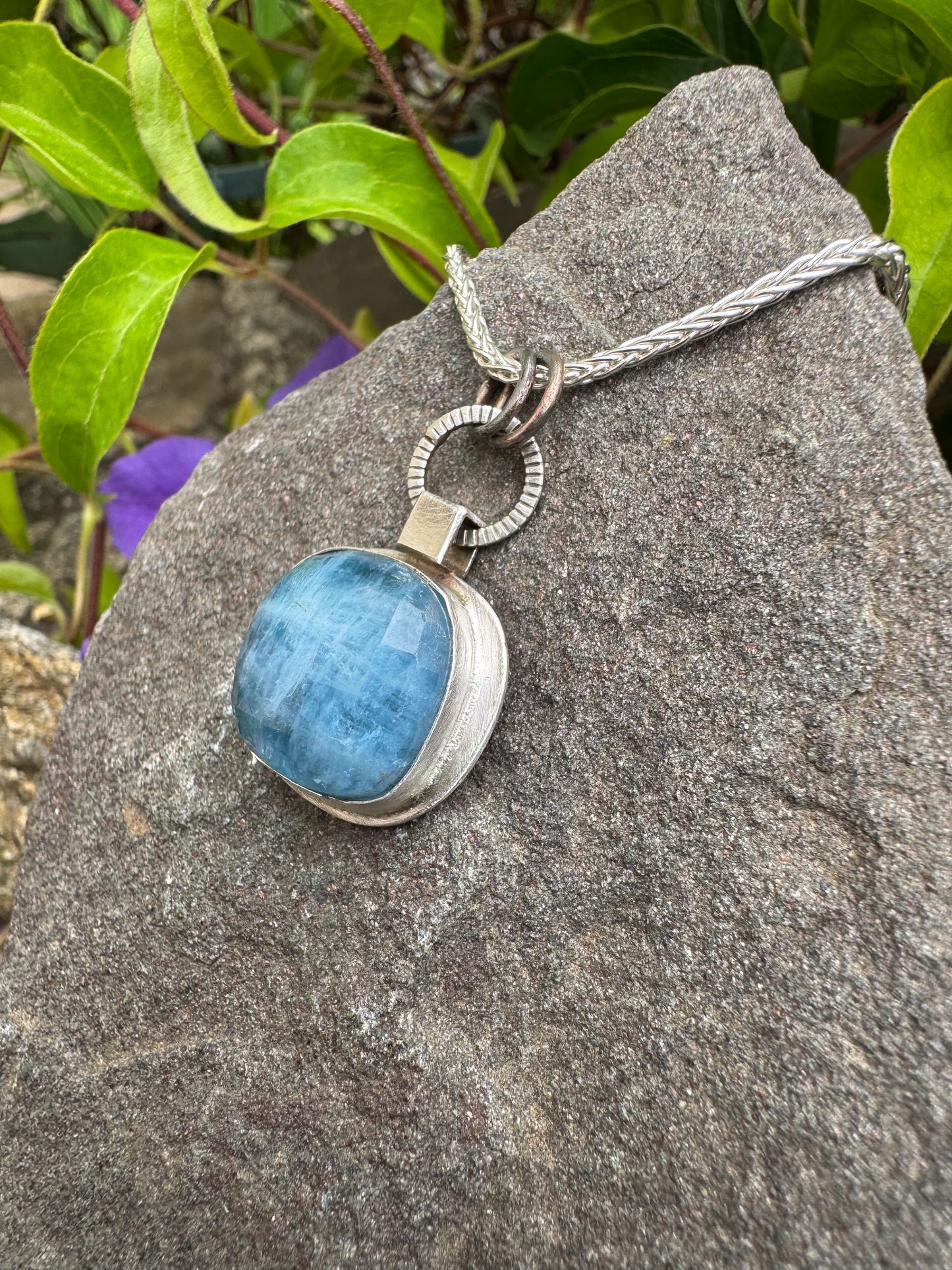 Aquamarine Pendant with textured back