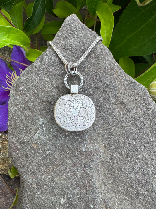Handmade sterling silver aquamarine square pendant in sterling silver with oxidized ring bail, alternate view