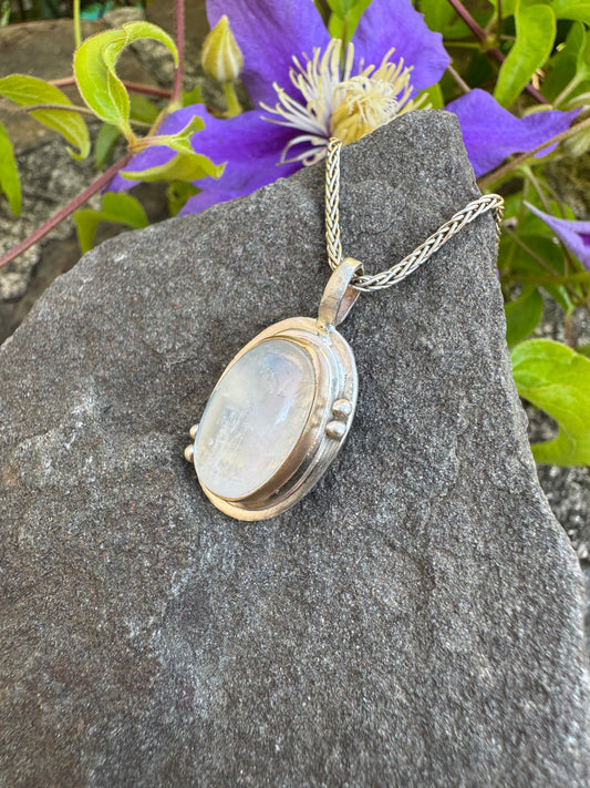 Handmade sterling silver moonstone oval pendant, alternate view