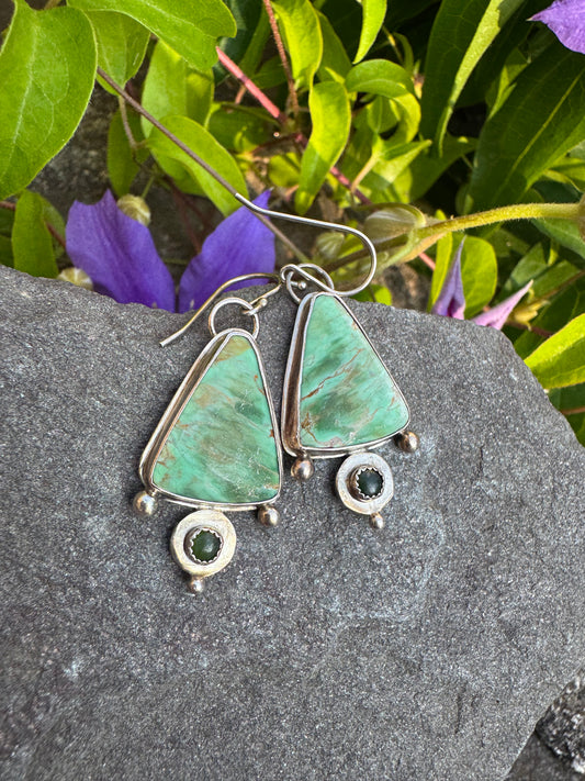 Handmade sterling silver variscite drop earrings, alternate view
