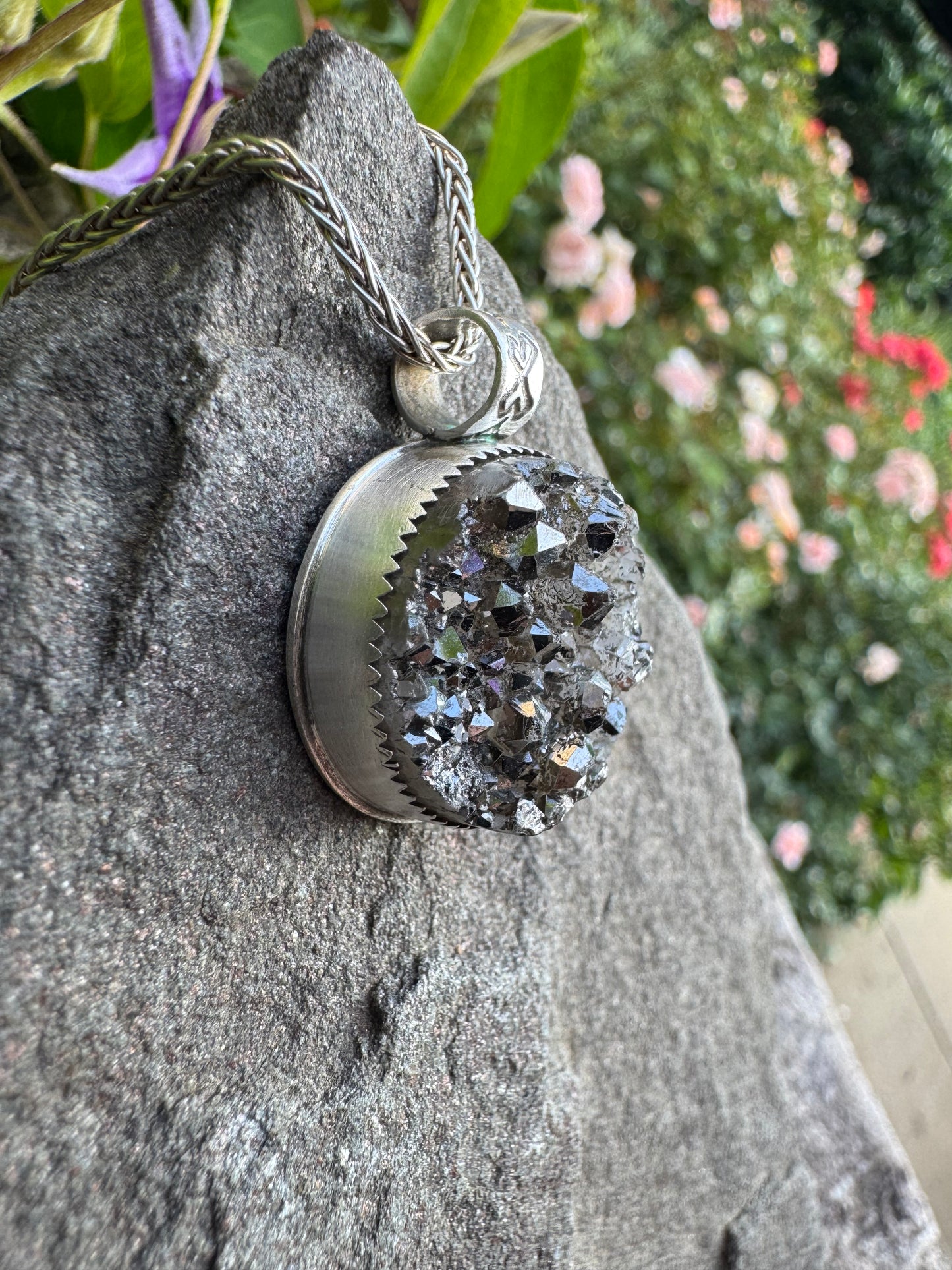 Black Pyrite Druzy Pendant