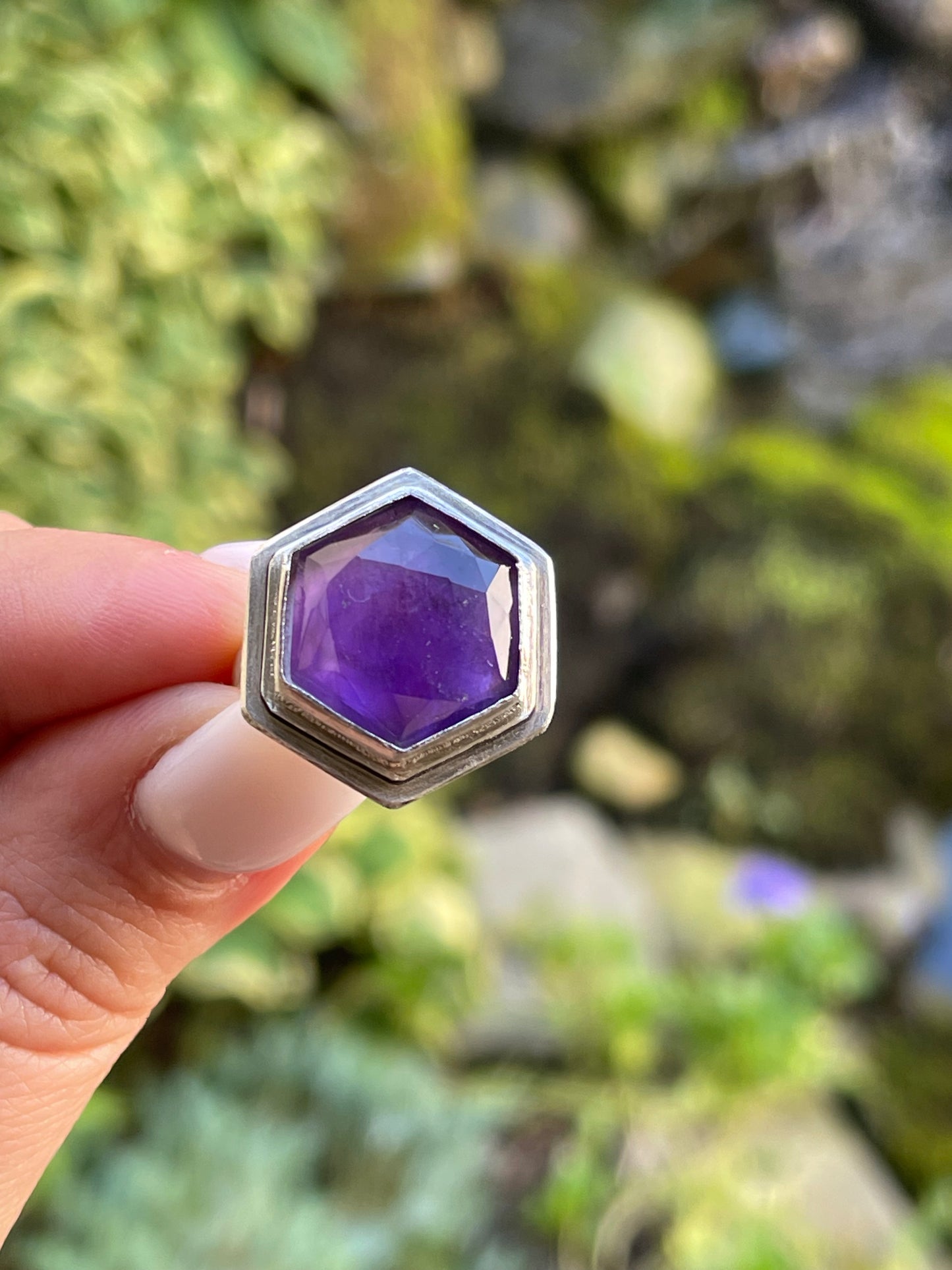 Amethyst Hexagon Ring - Size 7