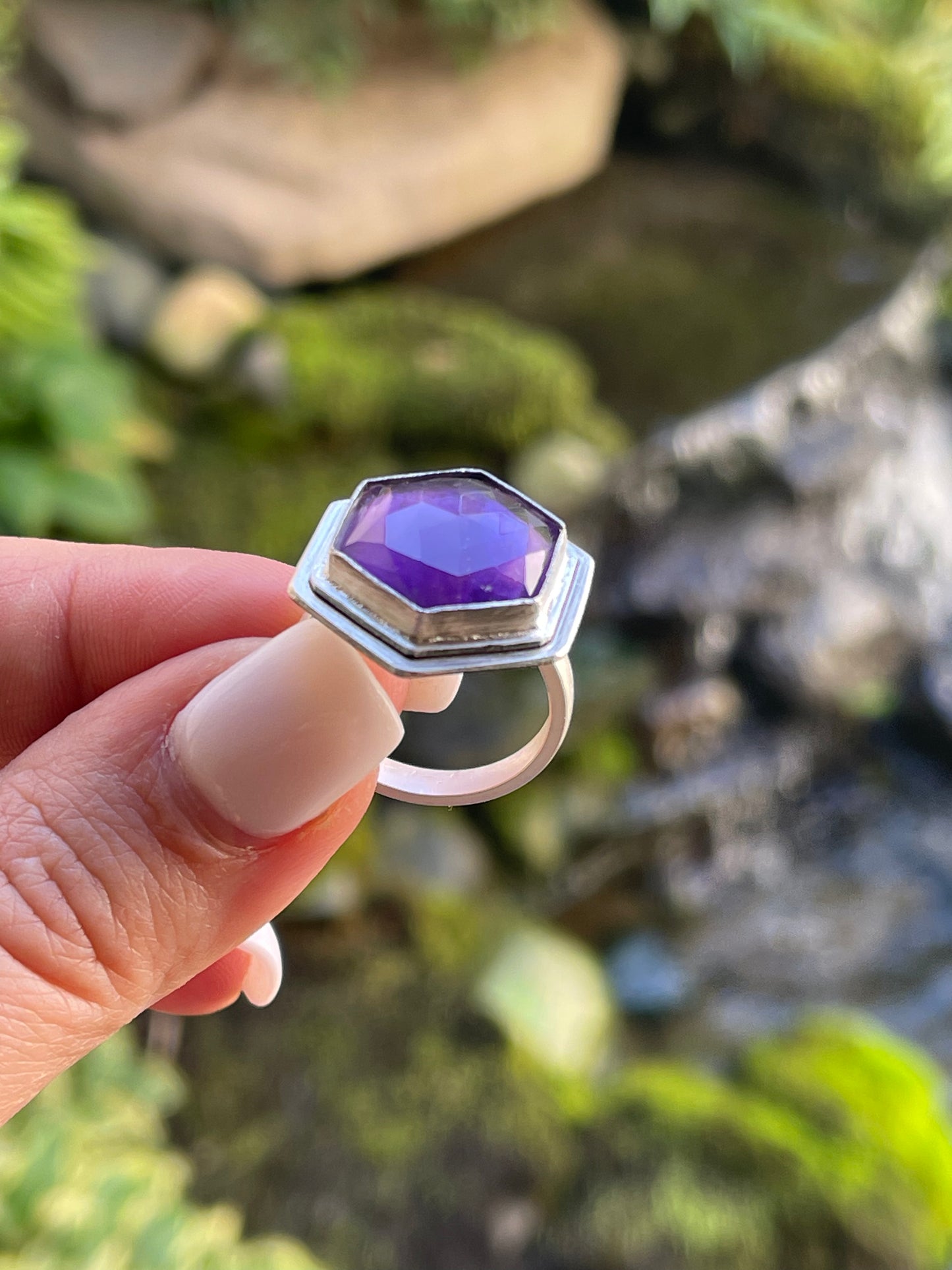 Amethyst Hexagon Ring - Size 7