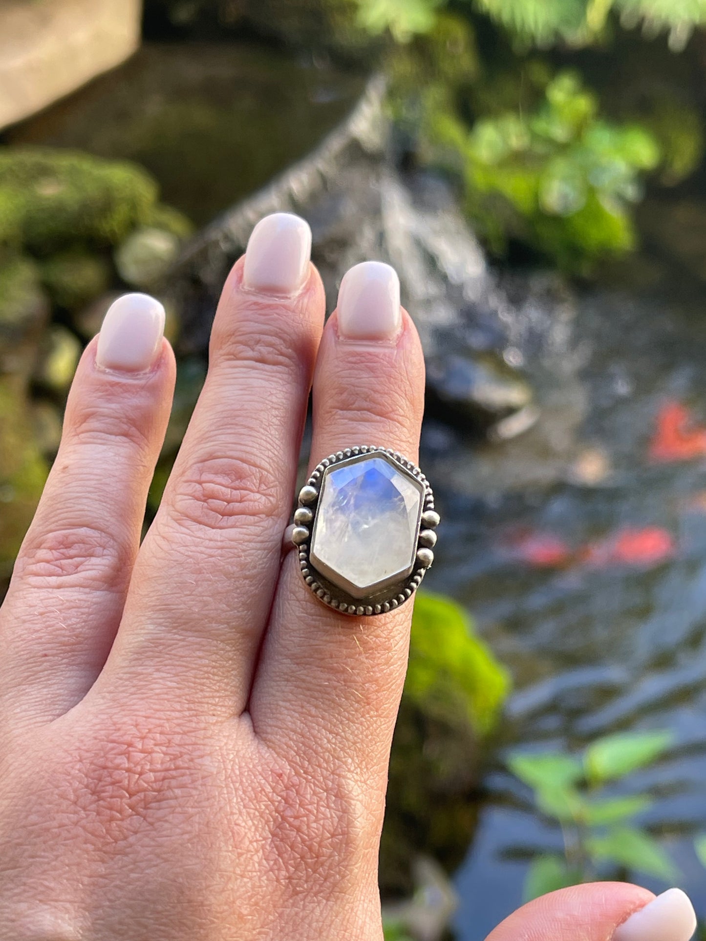 Moonstone Hexagon Ring