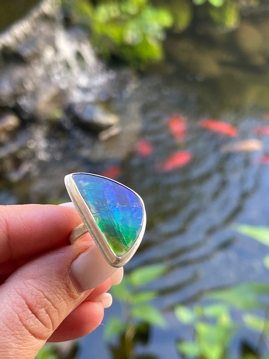 Triangual Ammolite Ring (Size 8)