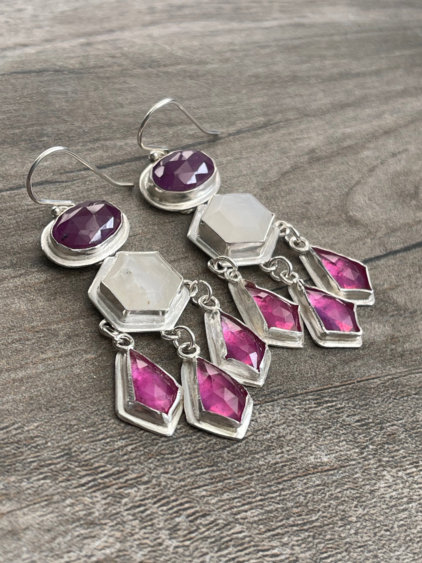 Ruby and Moonstone Earrings
