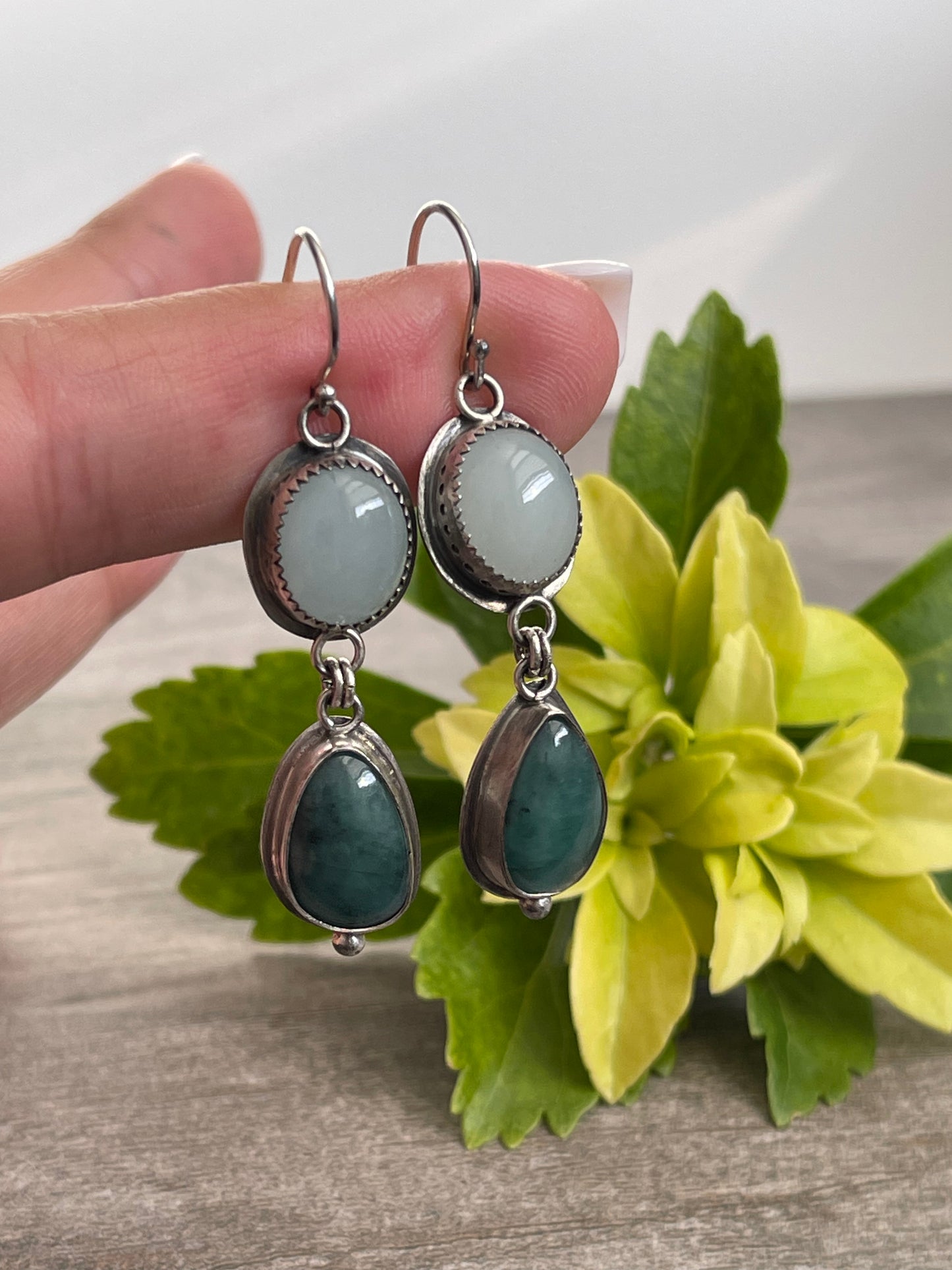 Aquamarine and Green Jasper Earrings