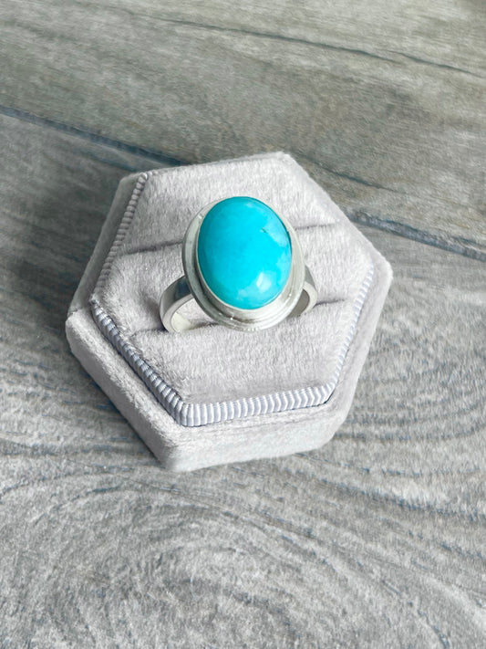 Handmade sterling silver amazonite ring oval, front view