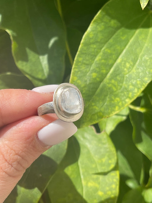 Handmade sterling silver petite moonstone oval ring, alternate view