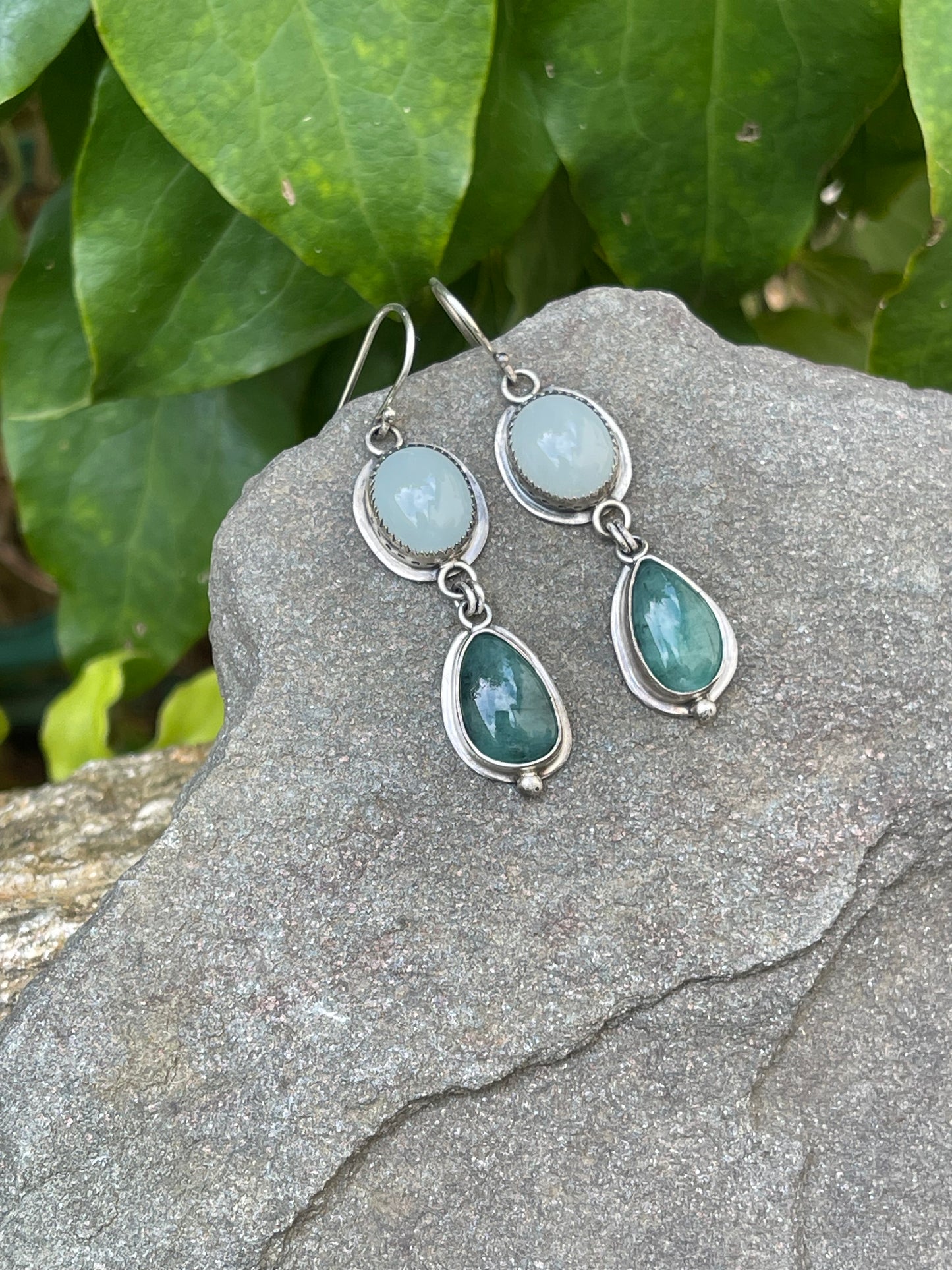 Aquamarine and Green Jasper Earrings