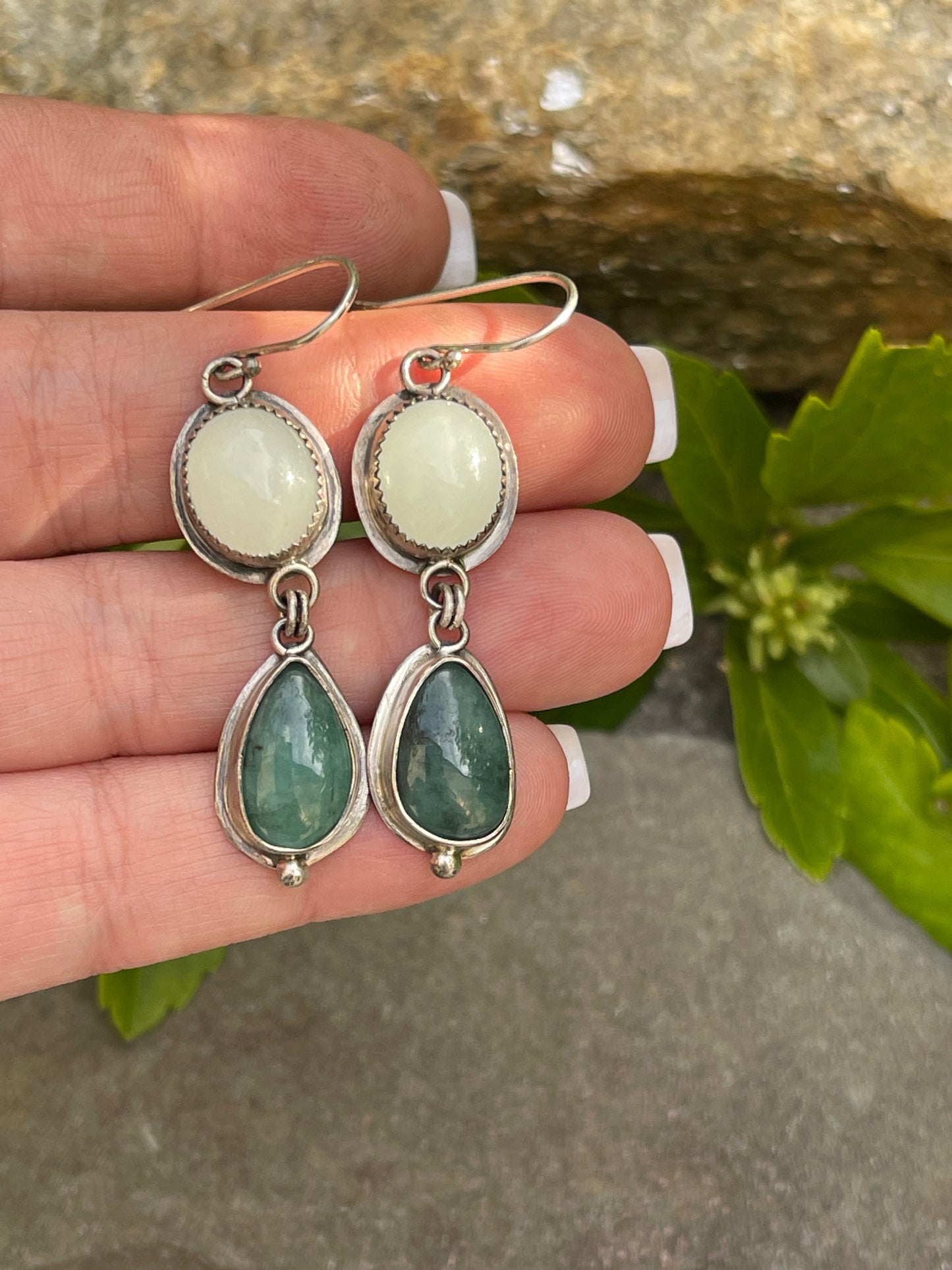 Aquamarine and Green Jasper Earrings