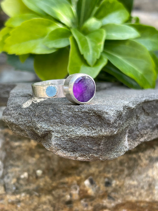 Handmade sterling silver faceted amethyst ring, alternate view
