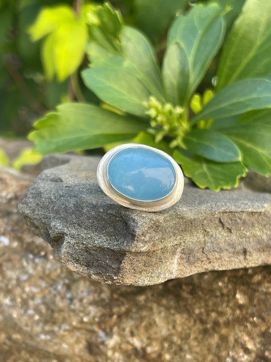 Handmade sterling silver aquamarine ring, alternate view