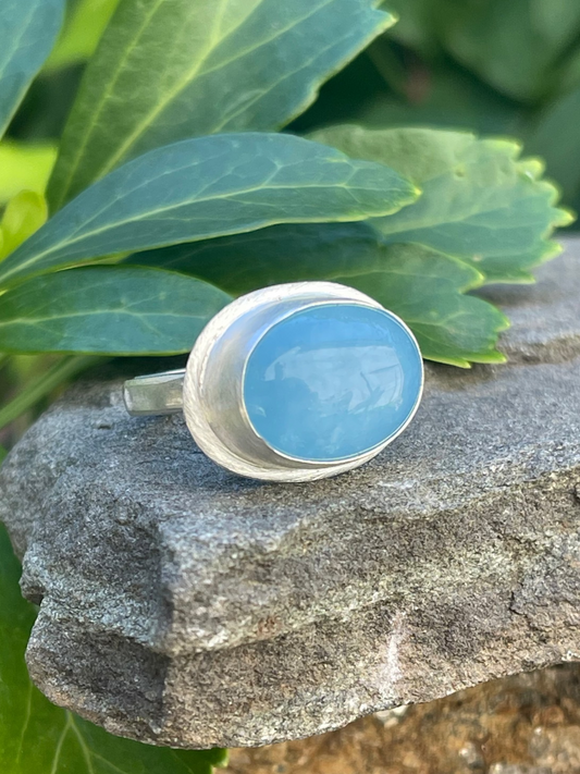 Handmade sterling silver aquamarine ring, front view