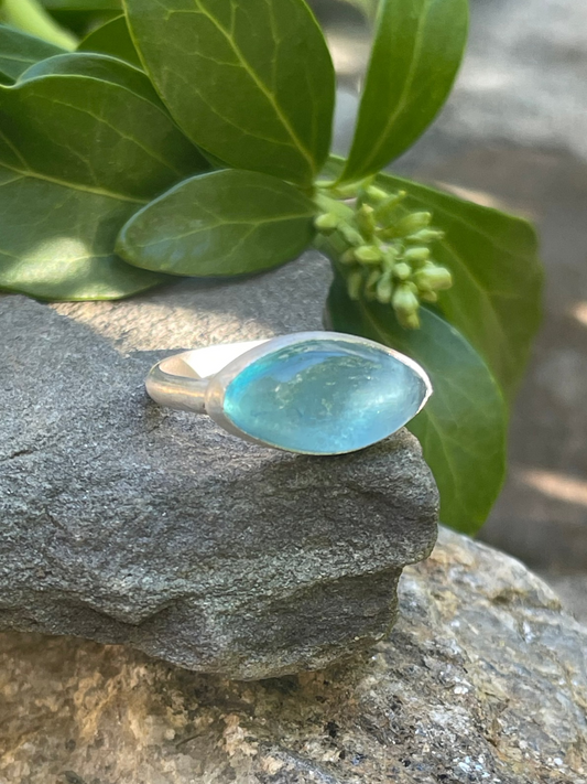 Handmade sterling silver aquamarine ring, front view
